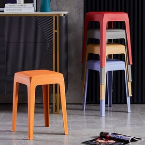 Plastic chairs and <b>stools</b>, stackable, extra thick, suitable for living room, dining room, dining <b>table</b>, soft-top square <b>stools</b>, - Product Image 1