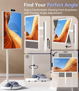 Support <span class=keywords><strong>TV</strong></span> <span class=keywords><strong>mobile</strong></span> portable blanc de 32 pouces avec roulettes, rotation complète, moniteur 4K, batterie intégrée, intelligent, sans rétroéclairage - Product Image 4