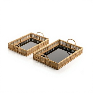 Ensemble de 2 plateaux de service en bois et verre, différentes tailles, pour servir des collations et des bonbons, best-seller - Product Image 1