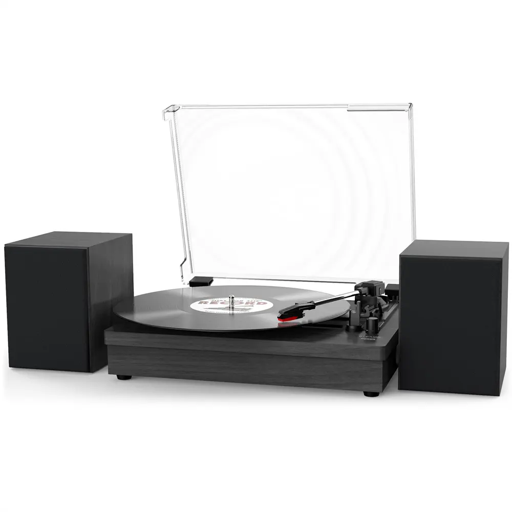 Record Player with Speakers  3-Speed Vinyl Record Player with Dual Stereo Speakers Support Wireless Connection