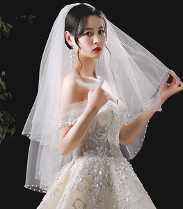 Feishiluo Deux Couches Visage <span class=keywords><strong>Voile</strong></span> Bling Glitter Tulle Voiles De Mariage Courts Bord Perle Blanc/Ivoire Voiles De <span class=keywords><strong>Mariée</strong></span> Avec Peigne - Product Image 4