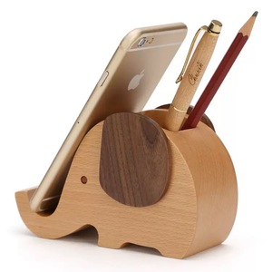 Support de téléphone en bois en forme d'éléphant, porte-stylo, organisateur de bureau multifonctionnel, fournitures de bureau créatives pour téléphone et stylos - Product Image 1