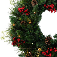 Guirlande de Noël artificielle moderne G&L pré-éclairée de 24 pouces, écologique, avec cônes de pin, baies rouges, blanc chaud, fonctionnant sur piles, pour intérieur et mur