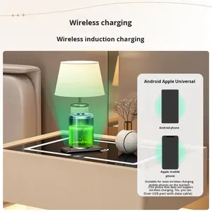 Luxury Fashion Deluxe Smart Wood <strong>Bedside</strong> <strong>Table</strong> for Hotel Bedrooms <strong>Black</strong> and <strong>White</strong> with LED Lights and Fingerprint Lock Speaker - Product Image 4