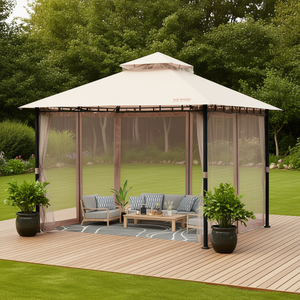 Gazebo da Giardino Vevor 10x10 Piedi, Tettoia in Poliestere Beige con Telaio in Acciaio e Rivestimento in PU, Riparo per Esterni con Zanzariera - Product Image 2