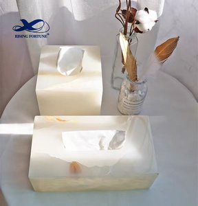 Boîte de rangement carrée rectangulaire pour serviettes hygiéniques, boîte de rangement de luxe en marbre vert et blanc, porte-serviettes en papier Onyx noir pour la maison - Product Image 2