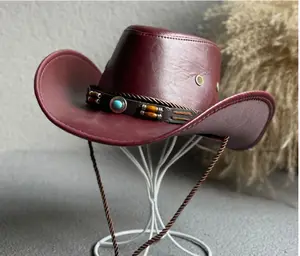 Heren Western Cowboyhoed Tibetaanse Stijl Rolrand Lederen Jazzhoed Vrouwen Reizen Casual Hoed