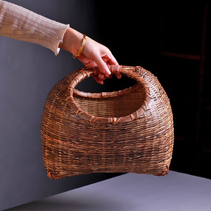 Handmade <b>Bamboo</b> Woven Basket Antique Purple Round Storage Basket For Kitchen Food <b>Container</b> Neatening Gift - Product Image 1
