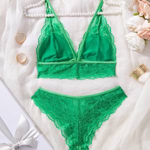 2026 Best Verkochte Groothandel Seksondergoed: Groene Kanten Driehoekige Beker, Comfortabel En Ademend, Open En - Product Image 2