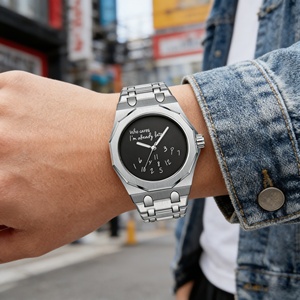 Op maat gemaakte logo luxe minimalistische herenhorloges 3ATM waterdicht mode quartz horloge 45mm wijzerplaat Wie maakt het uit, ik ben al te laat - Product Image 5