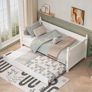 White Wooden Trundle Bed With <b>Storage</b> For <b>Kids</b> Bedroom Furniture - Product Image 3