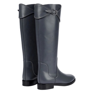 Botas de caballero de tacón bajo cuadrado con cremallera para mujer, botines largos de cuero auténtico hasta la rodilla, con remaches metálicos planos y hebillas, zapatos de señora - Product Image 5