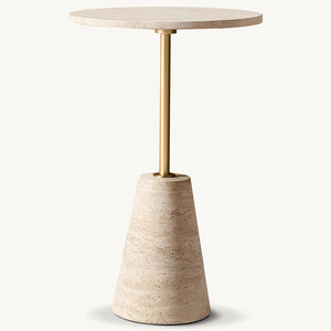 <span class=keywords><strong>Tavolino</strong></span> Rotondo in Marmo Kumusi, Arredamento Minimalista, Base in Metallo, <span class=keywords><strong>Tavolino</strong></span> Basso <span class=keywords><strong>da</strong></span> Camera, <span class=keywords><strong>Tavolino</strong></span> <span class=keywords><strong>da</strong></span> Cocktail in Travertino Naturale - Product Image 3