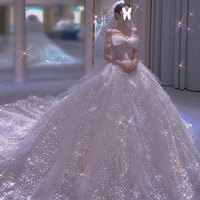 S459 새로운 기질 신부 간단한 메인 별이 빛나는 웨딩 드레스 후행 Weding 드레스 웨딩 드레스 신부