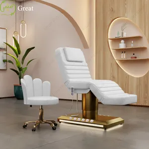 Luxurious white pu leather 3 motor beauty salon massage table electric lash bed with gold base and Technician chair