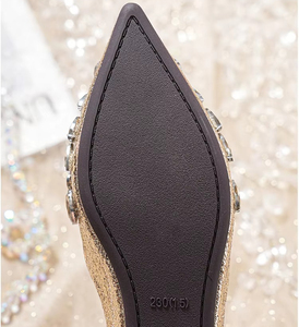 <span class=keywords><strong>Soldes</strong></span> Exceptionnelles : Sandales Plates de <span class=keywords><strong>Luxe</strong></span> à Bout Fermé pour <span class=keywords><strong>Femme</strong></span>, Ornées de Strass Dorés, en Cuir PU Souple, Modèle Creux à Bout Pointu - Product Image 5