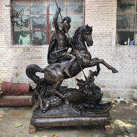 Décoration de jardin d'extérieur BLVE, sculpture religieuse en métal antique, statue en bronze de Saint George et du dragon