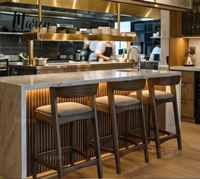 Chaise de comptoir en bois de luxe moderne, chaise haute de bar rembourrée en tissu pour hôtel, restaurant, bar, bureau
