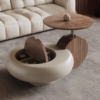 Nouvelle Table Basse Ronde Créative avec Rangement, Style Minimaliste Moderne pour Salon, Panneau en Noyer Écologique