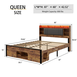 Lit à panneaux avec tête de lit de rangement rembourrée, disponible en tailles Twin, Full, Queen, King, marron, lit avec sommier haut - Product Image 3
