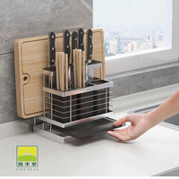 Accueil Cuisine Organisateur en acier inoxydable Conteneur Comptoir de rangement avec porte-couteau Boîte à couverts Planche à découper