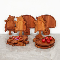Assiette de service en bois créative en forme d'animal de dessin animé pour dîner, collations, desserts, fruits et café
