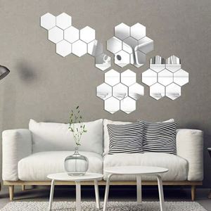 12PCs/<b>Set</b> DIY 3D <b>Mirror</b> <b>Wall</b> Sticker Hexagon Home Decor <b>Mirror</b> Decor Stickers Art <b>Wall</b> Bedroom Decoration Self-adhesive Stickers - Product Image 4