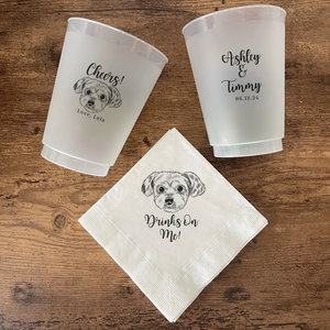 Özel Pet portre buzlu bardak ve kokteyl peçeteleri takım özel Pet düğün kişiselleştirilmiş düğün iyilik kedi peçeteler köpek - Product Image 1
