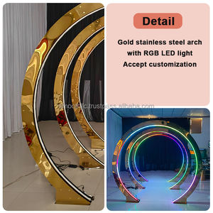 Arco de entrada redondo de acero inoxidable dorado personalizado SMOOTH con luces LED RGB para decoración de eventos de boda - Product Image 5