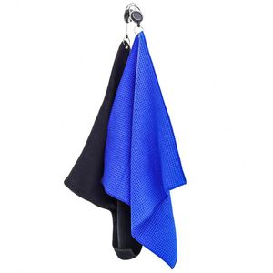 Ensemble de serviettes de golf bleues pliables en trois parties, en microfibre de polyester et coton, motif gaufré, séchage rapide, écologique, avec mousqueton grand format - Product Image 3