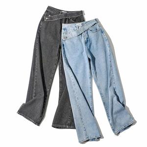 Blu <span class=keywords><strong>grigio</strong></span> Streetwear moda Vintage Harajuku pantaloni dritti vestiti a vita alta gamba larga Denim abbigliamento <span class=keywords><strong>donna</strong></span> cintura obliqua <span class=keywords><strong>Jeans</strong></span> - Product Image 2