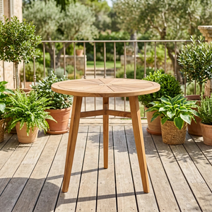 Mesa Redonda Moderna de Madera para Exteriores, Acabado Natural Resistente para Patio y Jardín - Product Image 1