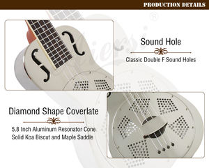 <span class=keywords><strong>Ukelele</strong></span> Resonador de Cuerpo Metálico con Orificio en F de 24 Pulgadas, Marca <span class=keywords><strong>Aiersi</strong></span>, Precio de Fábrica al por Mayor, Instrumento Musical de Cuerda de Latón de 4 Cuerdas - Product Image 5