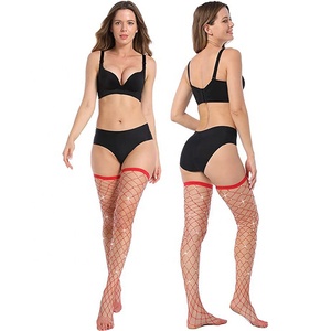 Venta al por mayor Sexy Mesh Fishnet Muslo alto Calcetines <span class=keywords><strong>de</strong></span> lencería para mujeres Transpirable <span class=keywords><strong>de</strong></span> punto Rhinestone Fish Net Stocking - Product Image 3