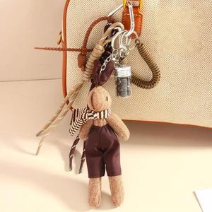 Wholesale Soft Vintage Knit Plush Bunny Keychain Set <b>Braided</b> Lanyard Bear Charm Coffee Bean Bottle Bag Pendant Fashion <b>Accessory</b> - Product Image 3