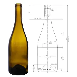 Bouteilles de vin finies en liège promotionnelles bouteille de vin bourgogne en verre de 750ml