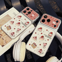 Coque de téléphone portable en cuir motif fraise à carreaux, coque arrière blanche Corning pour iPhone 16 15 18 17 Air Pro Max
