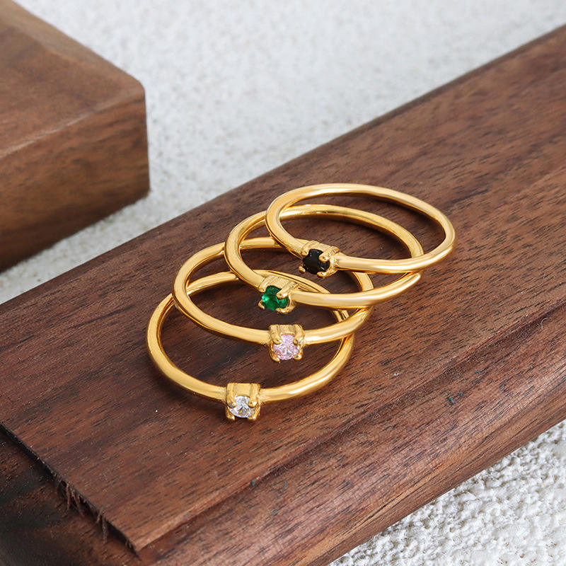 Hot Sale Small Size Ring Colorful Birth Stone Zircon Rings 18k