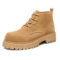 Nouvelle Collection Automne – Bottes Montantes à Semelle Épaisse Style Workwear Vintage en Daim Tendance Jaune avec Lacets Avant en PU Artificiel