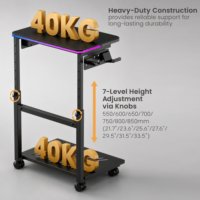 Support mobile pour ordinateur portable CPB30-01 à 7 niveaux de hauteur réglable avec crochet de rangement et éclairage RGB pour le gaming