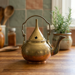 Vintage Brass Tea Kettle With <b>Lid</b> And Handle Decorative Engraved Design Water <b>Pot</b> Kettles Metal Drinkware - Product Image 6