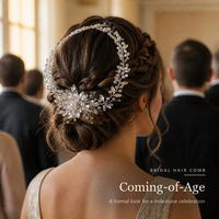 Serre-tête de mariée de luxe en strass argentés et cristaux, fait main, avec perles, peigne à cheveux floral flexible pour mariées