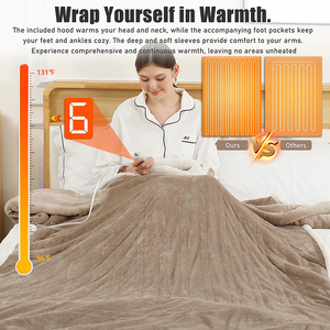 Couverture chauffante portable en polaire avec poche pour les pieds, matelassée, taille King, pour l'hiver - Product Image 3