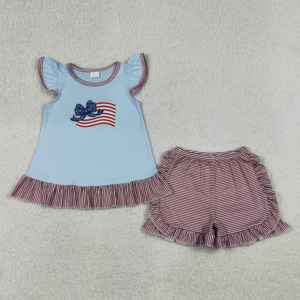 Conjuntos de Ropa para Niñas RTS USA, Camiseta Túnica Informal de Algodón y Elastano Transpirable con Bordado de Bandera del 4 de Julio, Pantalones Cortos, Conjuntos de Ropa para Niños - Product Image 2