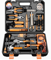 Ensemble d'outils multifonctions, kit de réparation ménager avec clé à douille, tournevis, marteau, ruban à mesurer, pinces, étui