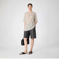 T-shirt décontracté pour homme à col rond, en triacétate doux et rafraîchissant, coupe décontractée, design rayé, poches, manches courtes, tricoté
