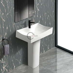 Mini lavabo colonne pour appartements de petite taille, lavabo mural compact en céramique - Product Image 3