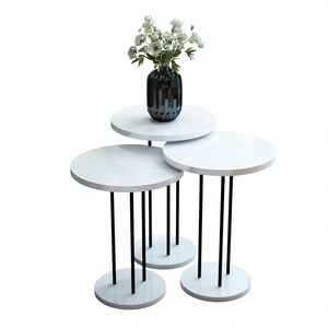 Ensemble de 3 tables basses rondes, table à thé, meubles de salon, table de bureau, table centrale - Product Image 1