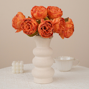 Lot de 5 têtes de pivoines artificielles vintage en soie, bouquet de roses Austin, couleur brû<span class=keywords><strong>l</strong></span>ée, pour décoration de mariage et de table, vente en gros - Product Image 3