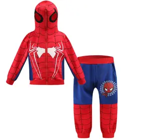 Джентльменские оригинальные комплекты для мальчика, милый костюм для девочки комплект Двусторонняя «Человек-паук», на застежке-молнии с капюшоном костюм с длинными рукавами для девочек